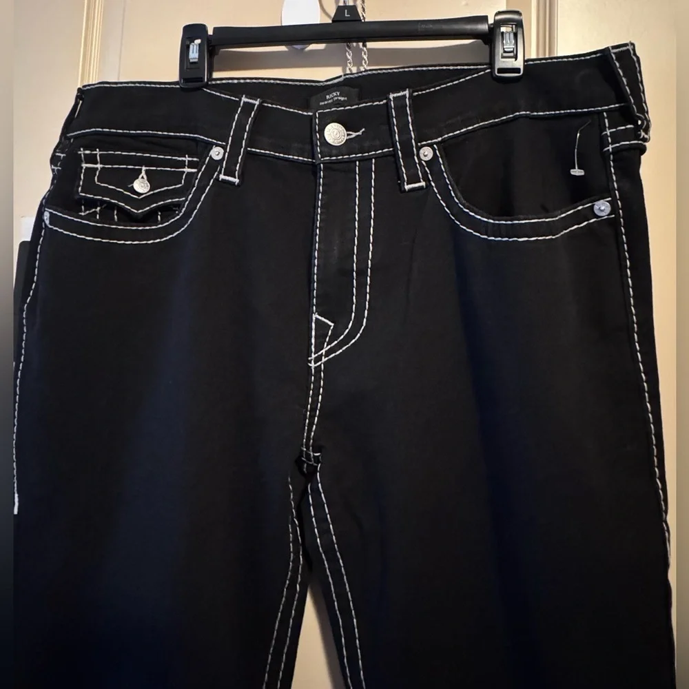 True Religion Ricky Big T Flap Relaxed Straight Mens Sz W38 L34 Rinse Black
